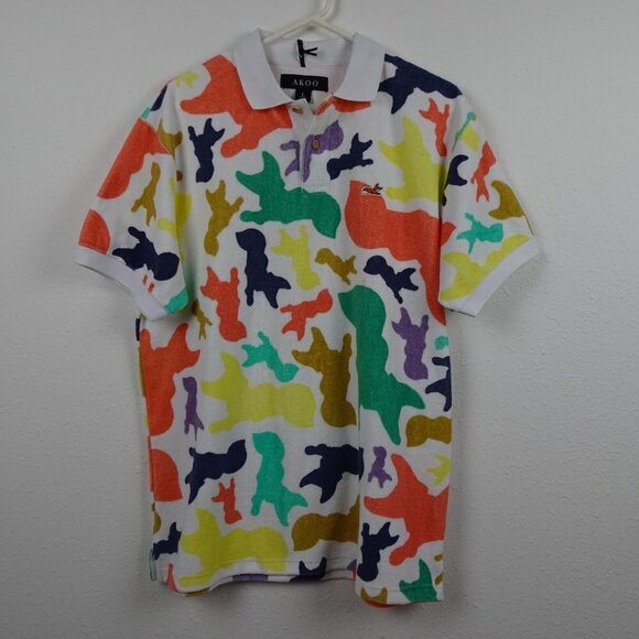 Akoo Polo Shirt Men's Size L Multicolor Print Fox Logo - Picture 1 of 10